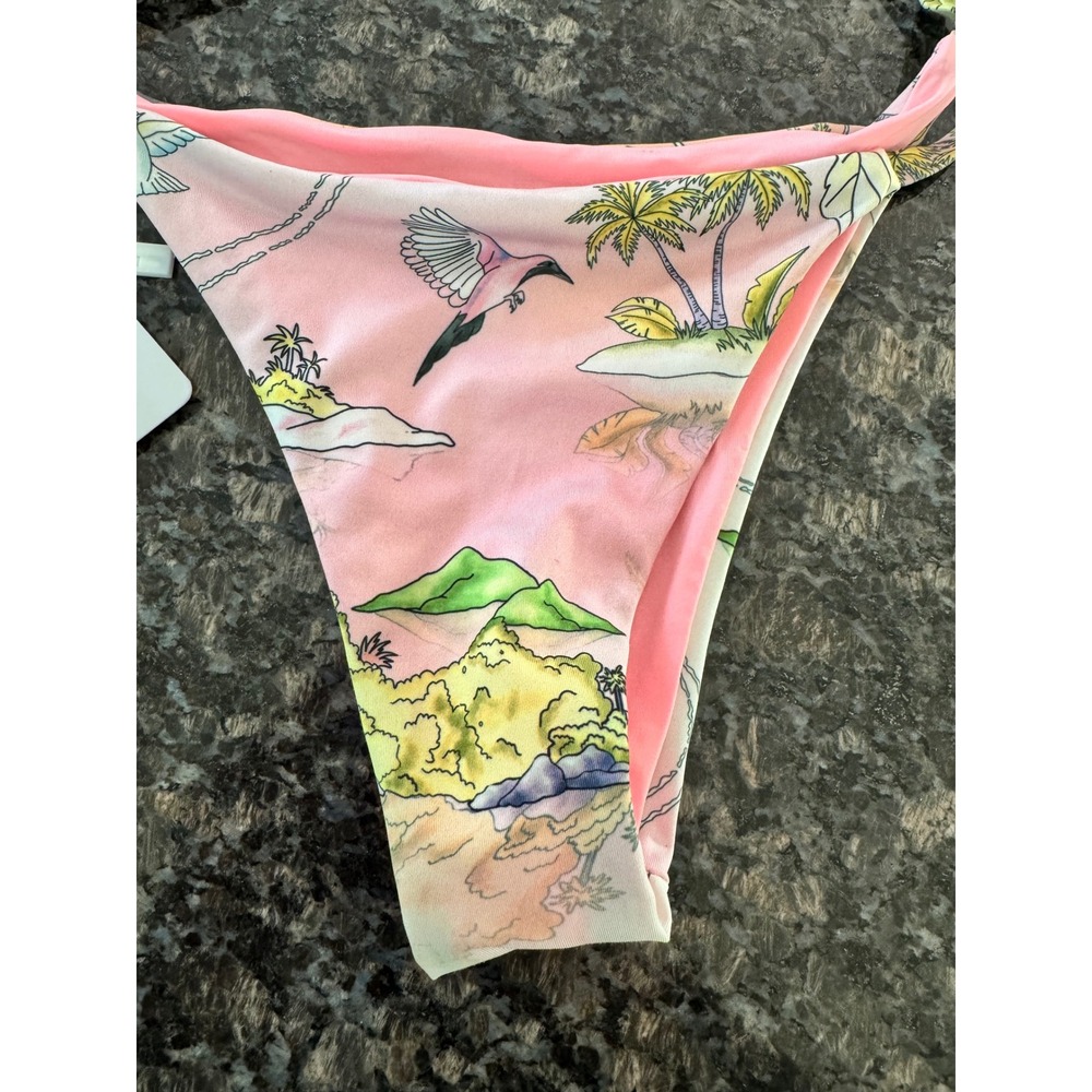 Oceanus Swimwear Lou Bikini Bottom Pink Tropical Landscape Side Tie‎ XS New - Picture 4 of 7